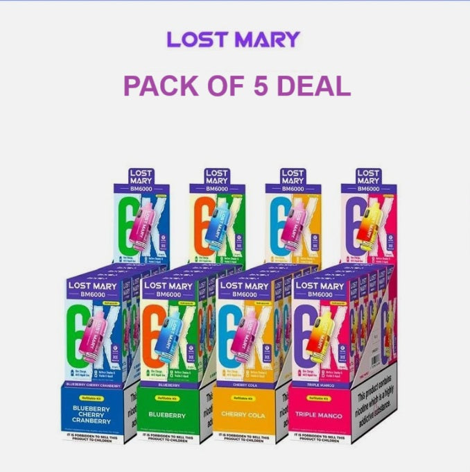 LOST MARY BM6000 REFILS Replaceable Pre-Filled 20mg 2ml PODS - 5 PACK