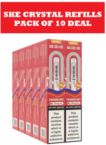 SKE CRYSTAL REFIL PODS VAPE SKE Replaceable Pre-Filled 20mg 2ml PODS - 10 PACK
