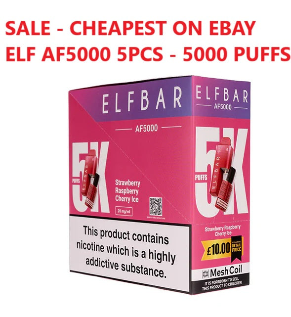 Elf Bar AF 5000 Rechargeable Vape E-Cig Legal 5000 Puffs TPD 5pcs Deal