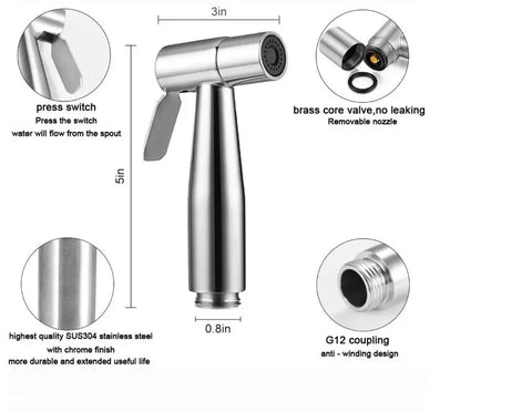 Stainless Bidet Faucet Sprayer Toilet Spray Gun Bathroom Handheld Muslim shower