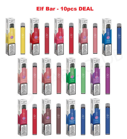 ELF BAR 600Puffs Reusable Rechargeable Vape Bars 20mg Pod Kit 2% Nic Salt All Flavours