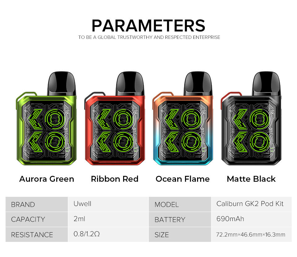 Uwell Caliburn GK2 Vape Pod 690mAh 18W MTL RDTL with Airflow Kit / pods / replacement coils