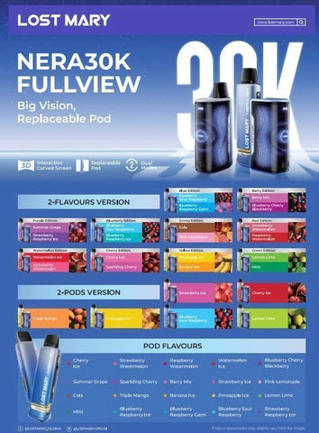 Lost Mary 30k Nera 30000 Puffs 20mg Nicotine Ecig rechargeable Vape - Pack of 5