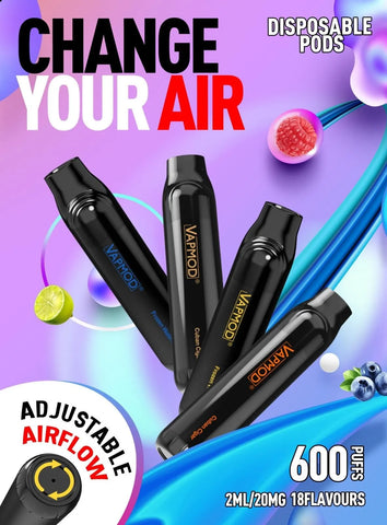 10x VAPMOD 600 PUFF 2% VAPE Pod Bars TPD MESHED COIL Adjustable AIRFLOW