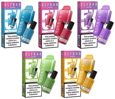Elf Bar AF 5000 Rechargeable Vape E-Cig Legal 5000 Puffs TPD 5pcs Deal