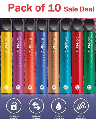 VUSE GO 700 OR VUSE 1000 VAPE BARS 10mg / 20mg TASTY FLAVOURS - POD SALT Kit (10pcs)