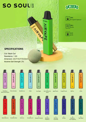 10x AIRVAPE Vape Ecig Pen Bars 20mg 50/50 UK made Vape Bars