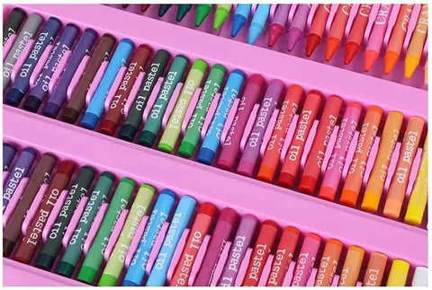 208 Pcs Kids Art Drawing Color paint set Trifold Easel, Oil Pastels, Crayons Set