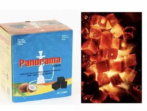 PANORAMA COCONUT CHARCOAL CUBES FOR SHISHA HOOKAH BBQ COAL Less Ash 60mins Last