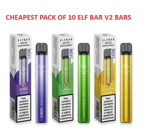 10x ELF Bar V1 V2 Elfa Pro Lost Mary BM QM600 Vape POD BARs 2ml 2% Nic Salt Ecigs