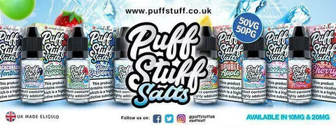 5x 10ml Puff Stuff Premium UK Made E-Liquid TPD E-Juice 50/50 PG/VG 0 3 12 18mg