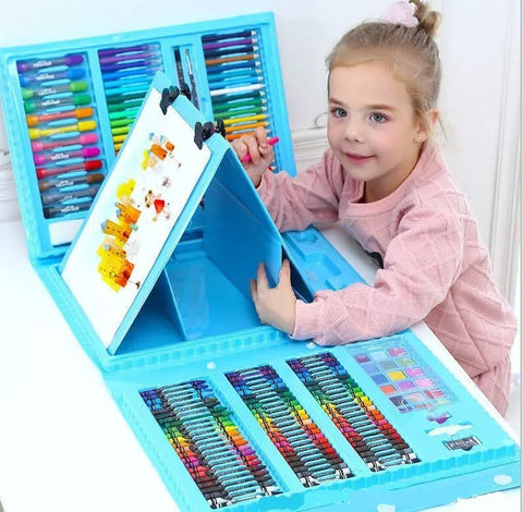 208 Pcs Kids Art Drawing Color paint set Trifold Easel, Oil Pastels, Crayons Set