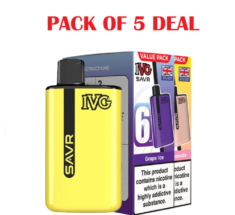 IVG Savr 650mAh 3000 Puffs Prefilled Pod 20mg Nic Salt Savr Device Kit (5 Savr Kit Deal)