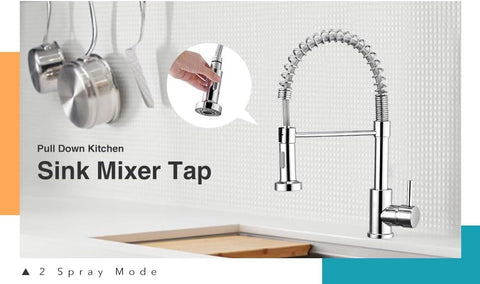 Kitchen Sink Mixer Pull Down Sprayer Single Lever Spray Faucet 360° Swivel Tap