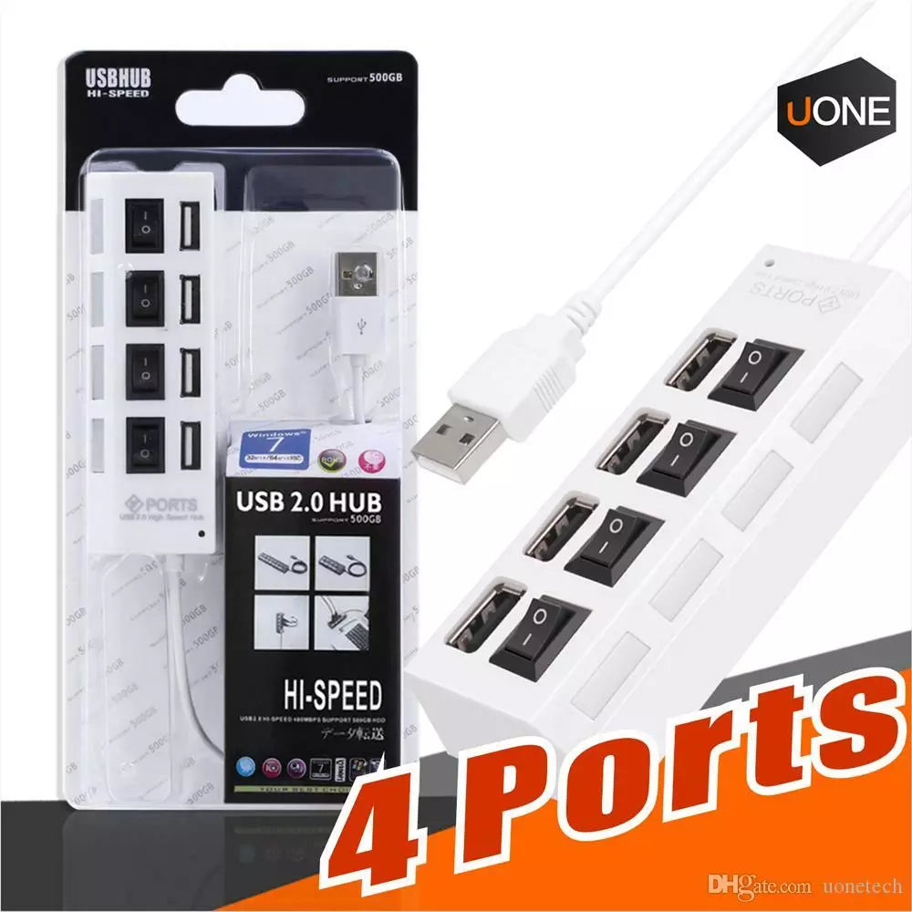 4 Ports Usb Port Hi-speed USB2.0 480Mbps On/Off Switch Portable USB Splitter hub