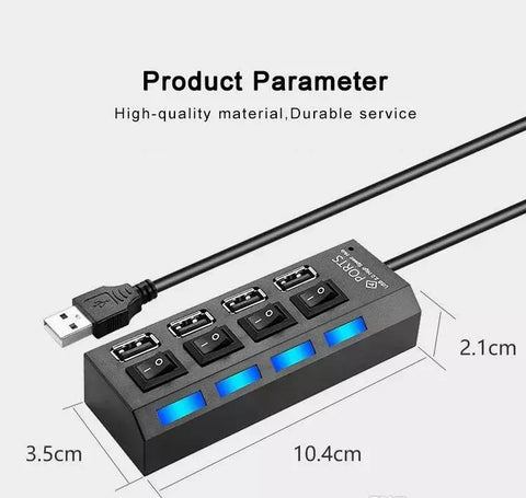 4 Ports Usb Port Hi-speed USB2.0 480Mbps On/Off Switch Portable USB Splitter hub