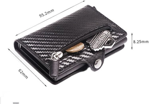 Carbon Fiber Compact Wallet | RFID Blocking Bank Card pop up Coin Holder Zipper