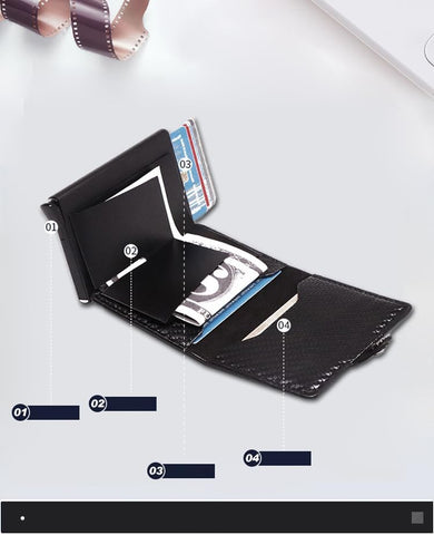 Carbon Fiber Compact Wallet | RFID Blocking Bank Card pop up Coin Holder Zipper