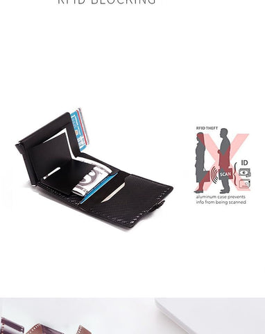 Carbon Fiber Compact Wallet | RFID Blocking Bank Card pop up Coin Holder Zipper